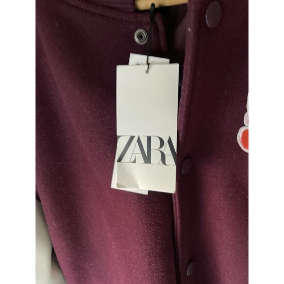 Zara Letterman Jacket Burgundy White Cream Wolf Men’s Jacket Sz Large NWT - Picture 7 of 16